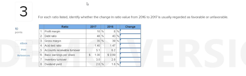Solved 3 For each ratio listed, identify whether the change | Chegg.com