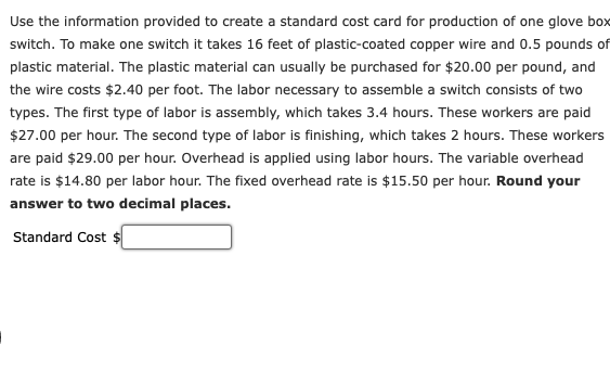 Solved Use the information provided to create a standard | Chegg.com