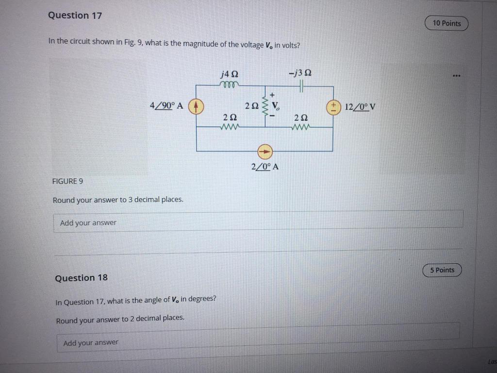 Solved Question 17 10 Points In the circuit shown in Fig. 9, | Chegg.com