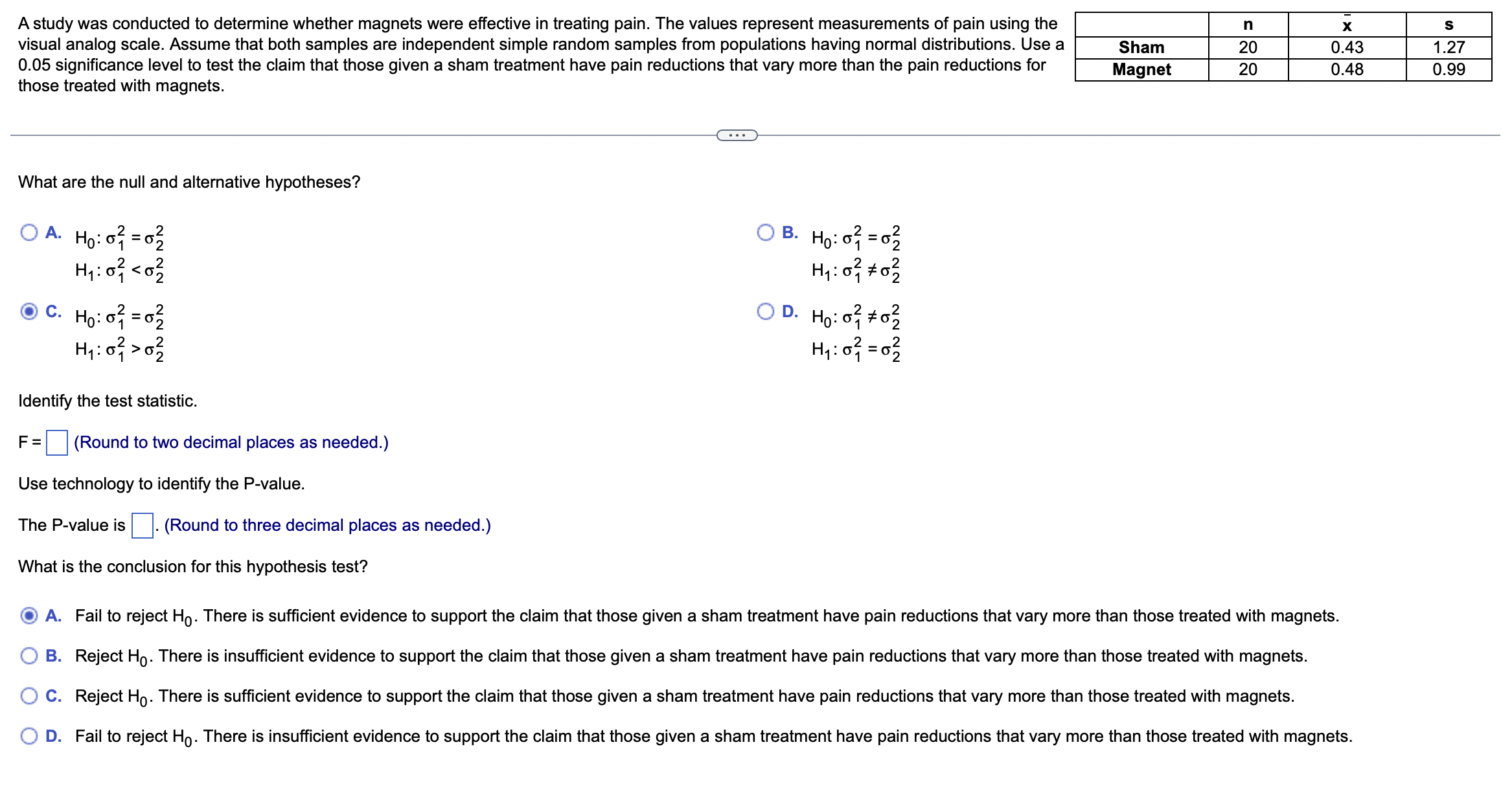 Solved A study was conducted to determine whether magnets | Chegg.com