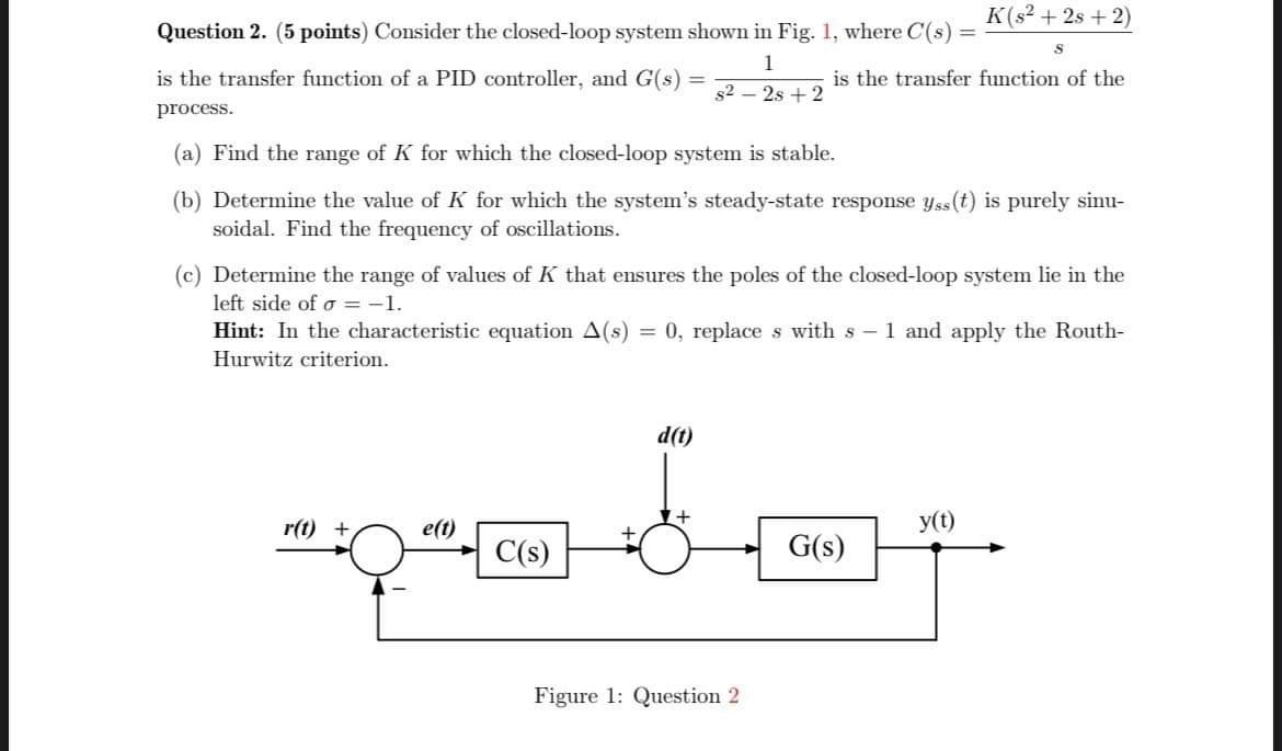 Solved Question 2. (5 points) Consider the closed-loop | Chegg.com