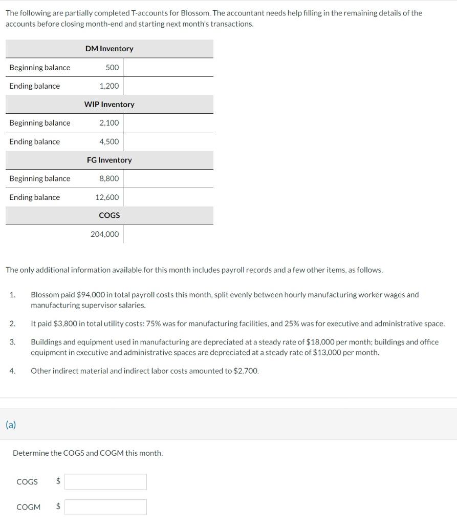 Solved The following are partially completed T-accounts for | Chegg.com