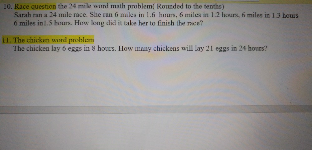 Solved 10. Race question the 24 mile word math problem( | Chegg.com