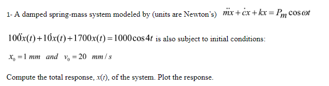 Solved 1- A damped spring-mass system modeled by (units are | Chegg.com