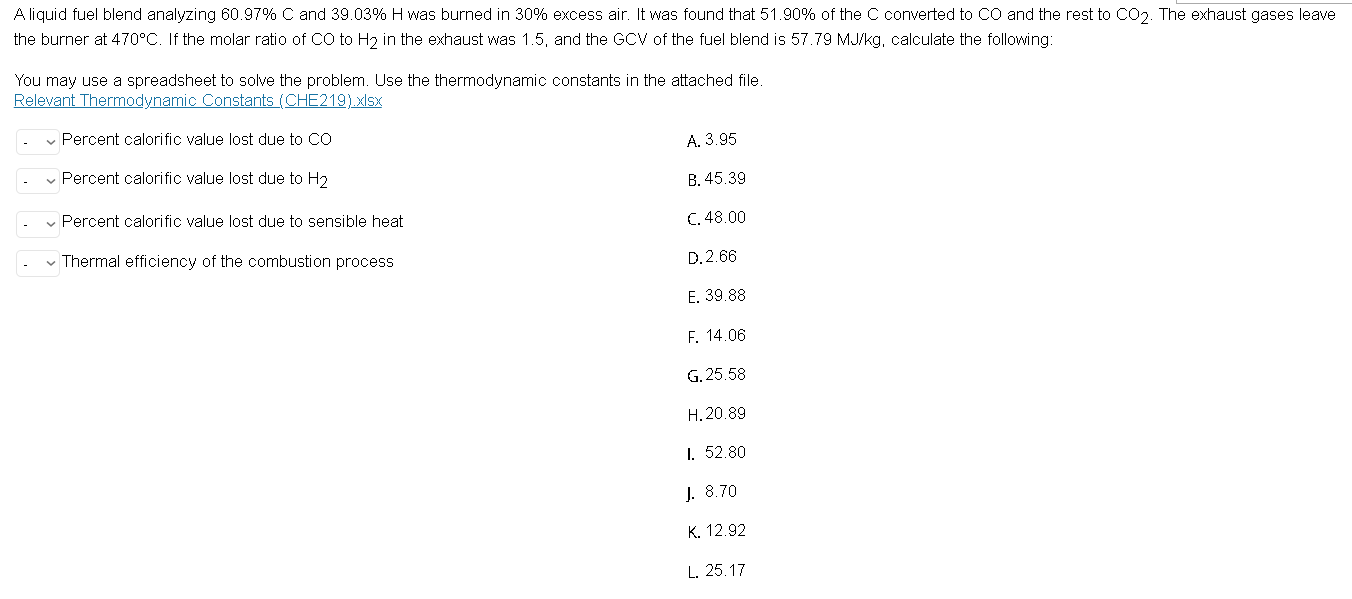 Solved A liquid fuel blend analyzing 60.97 C and 39.03 H