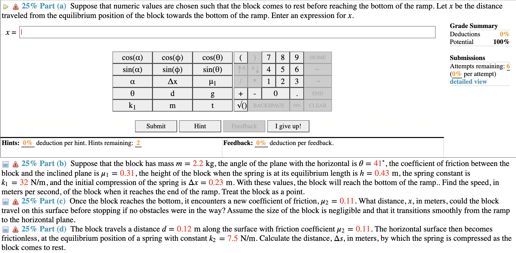 Solved Part A, B, C, And D Please! Using Kinetic Energy, | Chegg.com