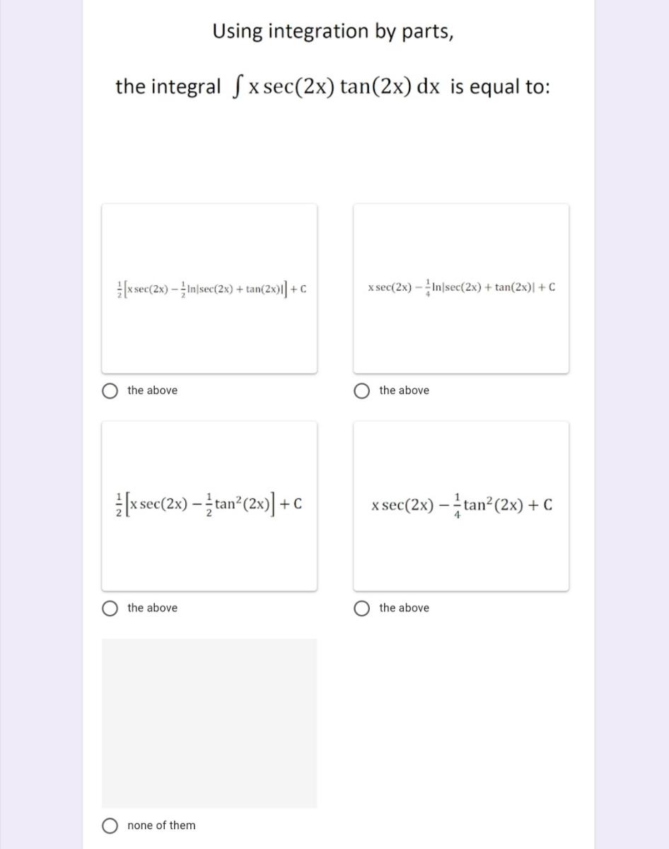 integration sec 2 2x dx