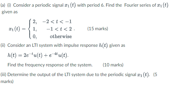 Solved (a) (i) Consider a periodic signal cu(t) with period | Chegg.com