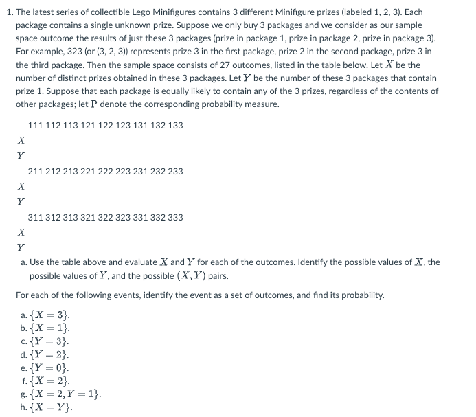 Solved 1. The latest series of collectible Lego Minifigures | Chegg.com