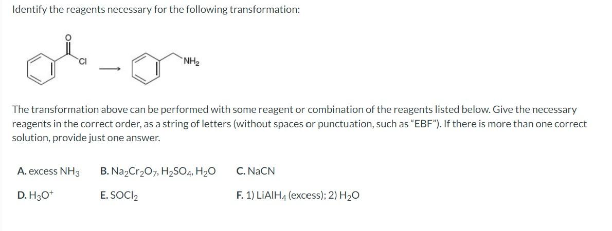 Solved Identify the reagents necessary for the following | Chegg.com