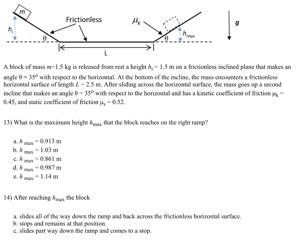 Solved m Frictionless Mi g h; max ө ө = A block of mass | Chegg.com