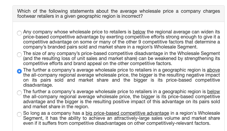 Which Of The Following Statements About The Average Wholesale Price Solved Which of the following statements about the average | Chegg.com