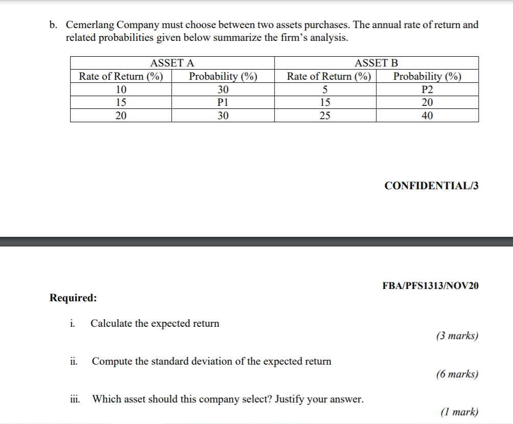 Solved B. Cemerlang Company Must Choose Between Two Assets | Chegg.com