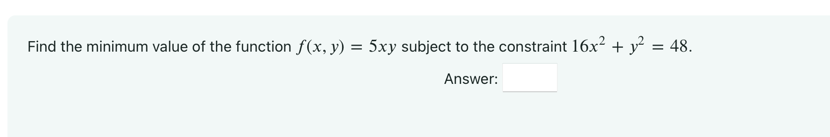 Solved Find The Minimum Value Of The Function F X Y 5xy