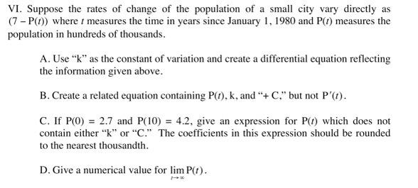 Solved VI. Suppose the rates of change of the population of | Chegg.com