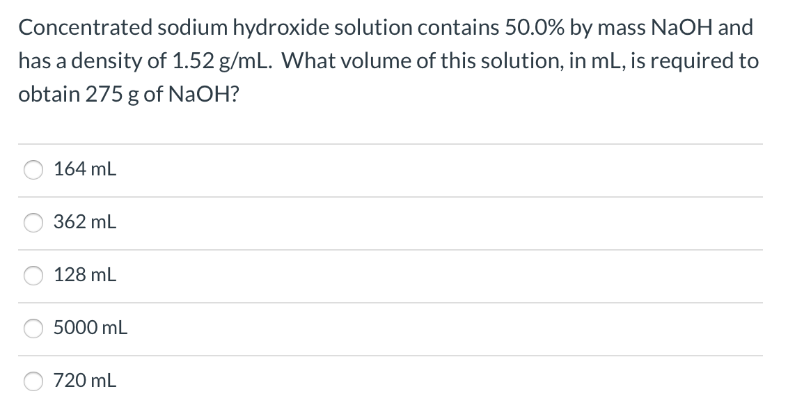 Solved Concentrated sodium hydroxide solution contains 50.0