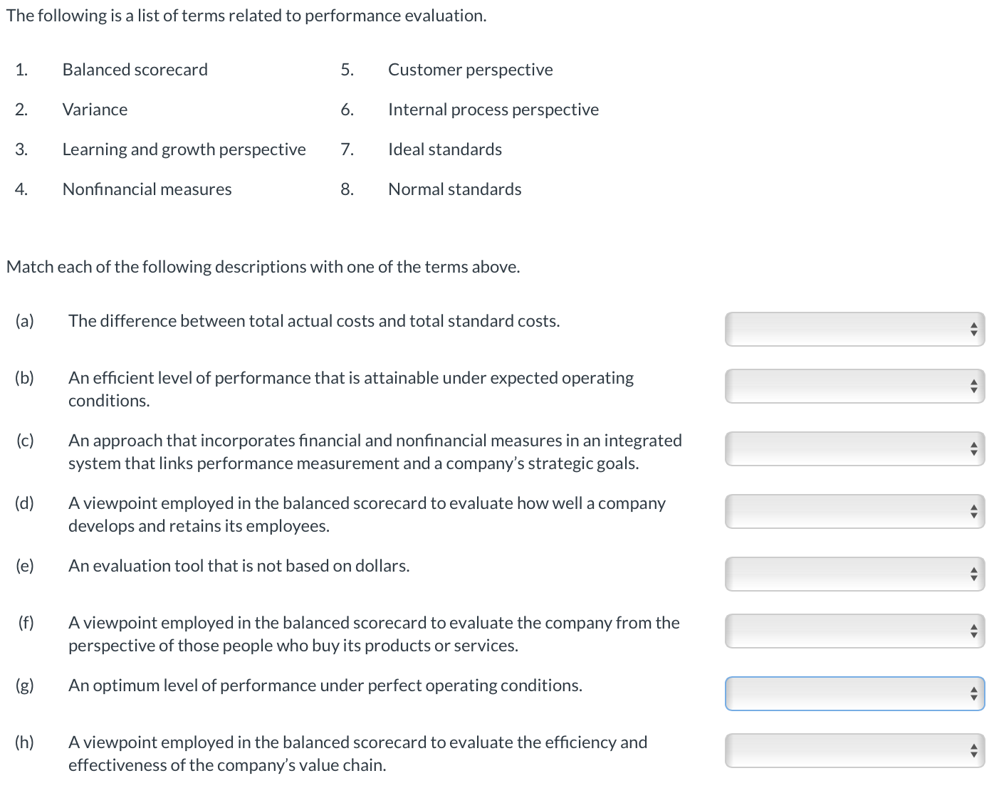 Solved Match each of the following descriptions with one of | Chegg.com