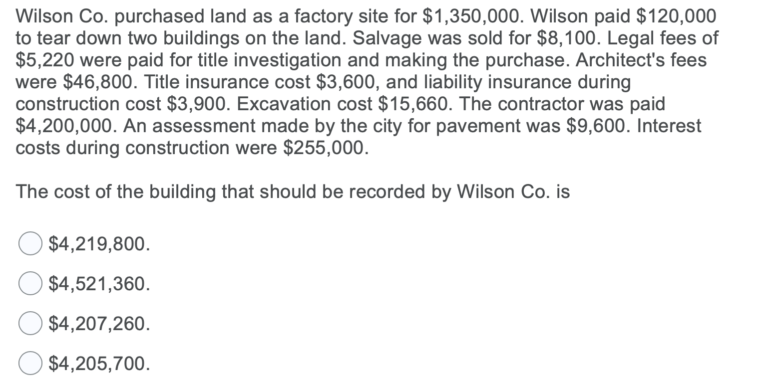 Solved Wilson Co. purchased land as a factory site for
