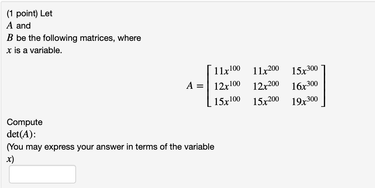 Solved (1 point) Let A and B be the following matrices, | Chegg.com