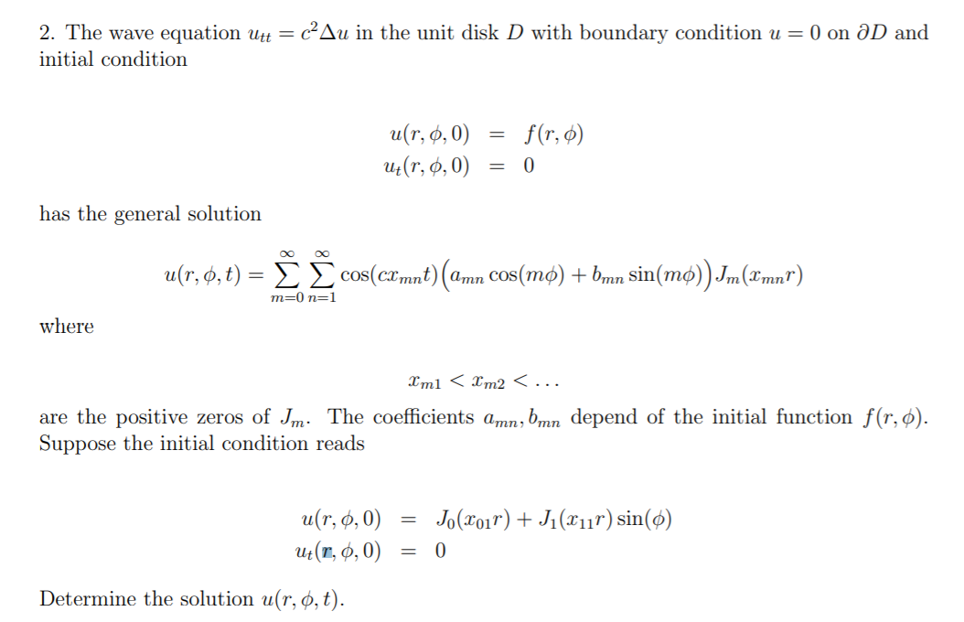 2 The Wave Equation Utt C Au In The Unit Disk D Chegg Com
