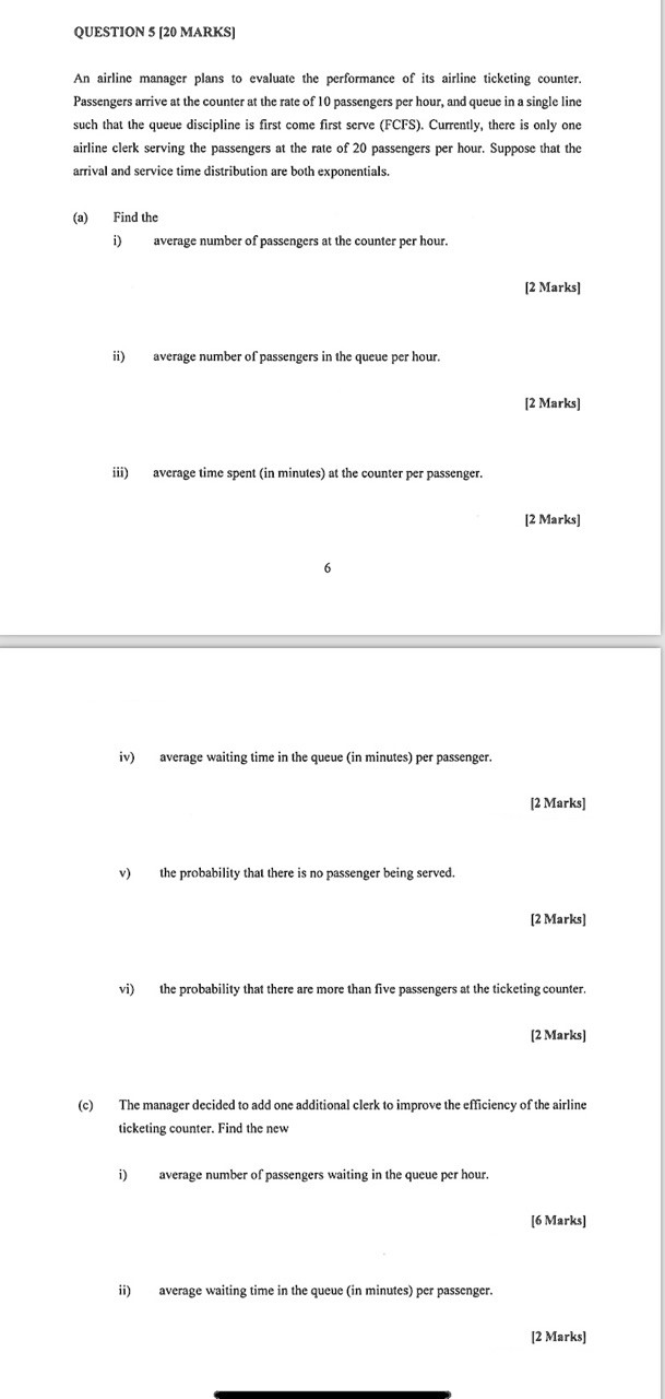 Solved mathsQUESTION 5 [20 ﻿MARKS]An airline manager plans | Chegg.com