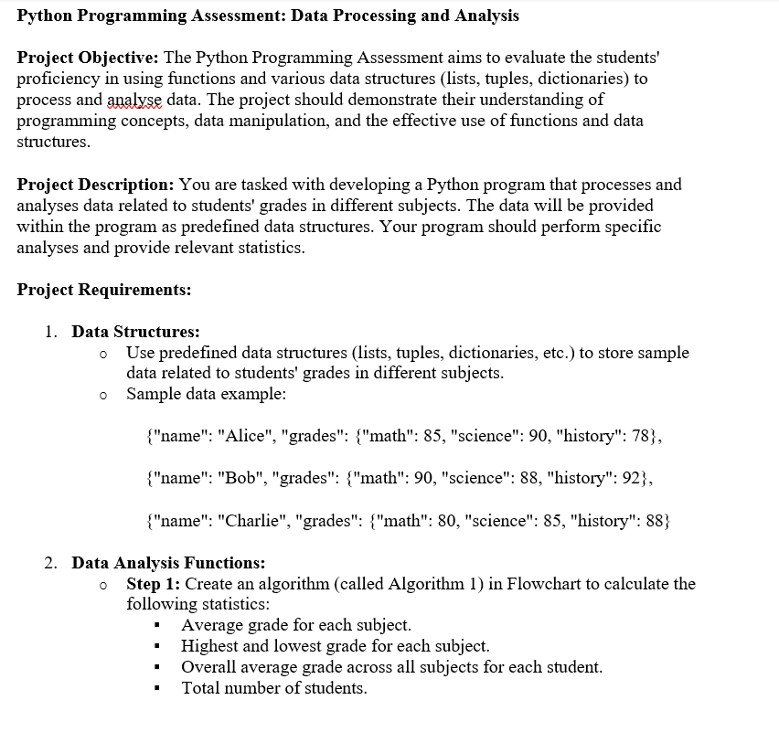 Solved Python Programming Assessment: Data Processing and | Chegg.com
