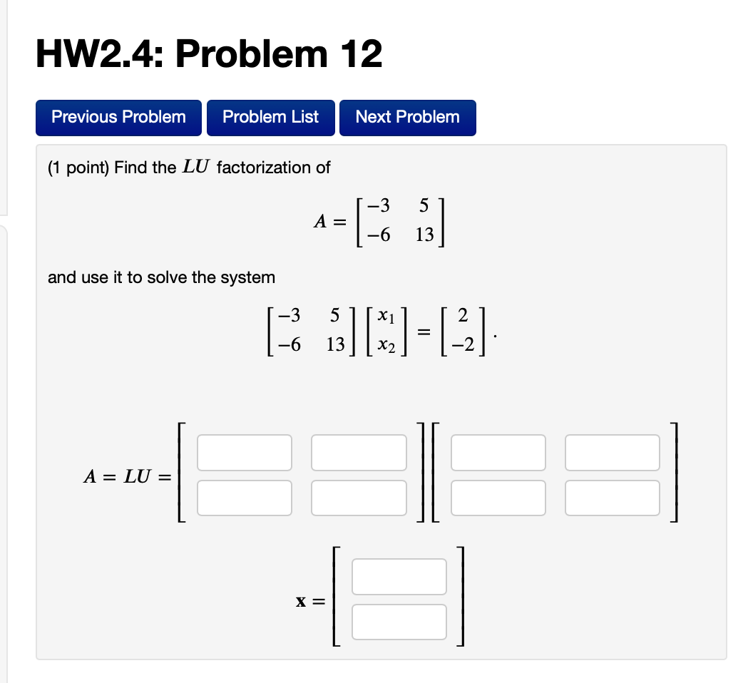 Solved HW2.4: Problem 12 Next Problem Previous Problem | Chegg.com