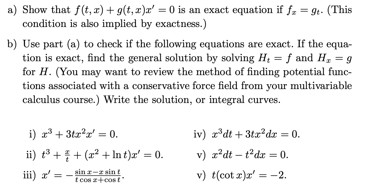 Solved (Exact equations). In this exercise we consider a | Chegg.com