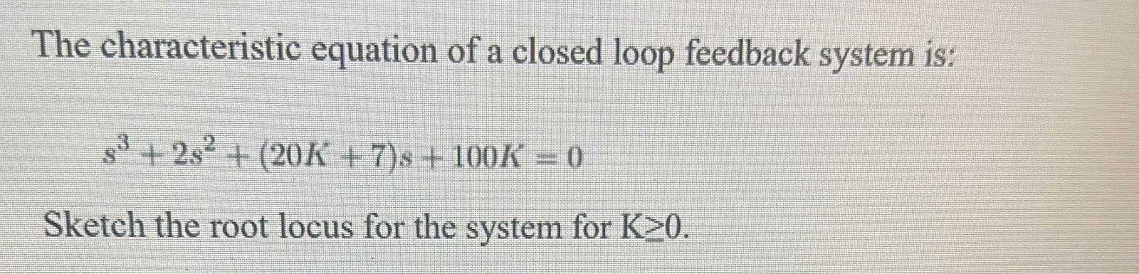 Solved The characteristic equation of a closed loop feedback | Chegg.com
