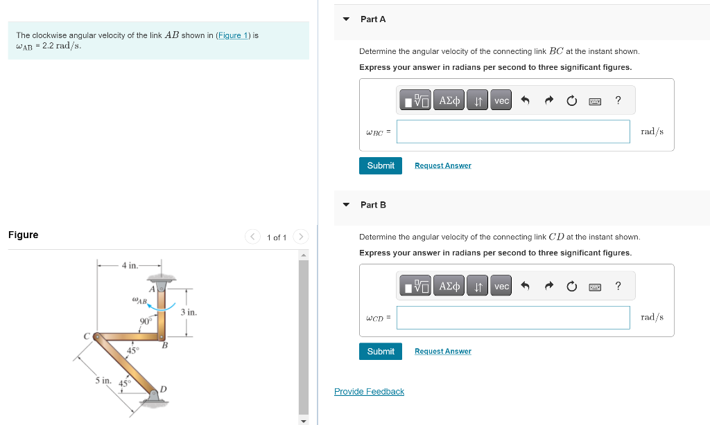 Solved The Clockwise Angular Velocity Of The Link AB Shown | Chegg.com