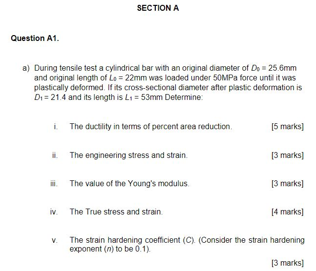 Solved SECTION A Question A1. a) During tensile test a | Chegg.com