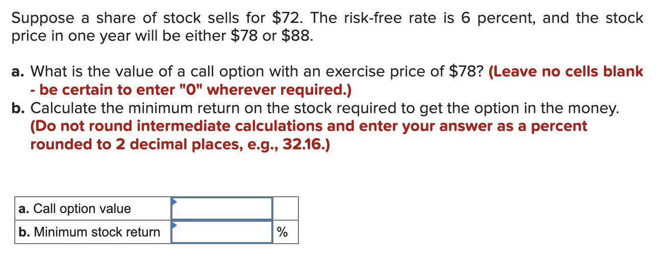 Solved Suppose A Share Of Stock Sells For $72. The Risk-free | Chegg.com