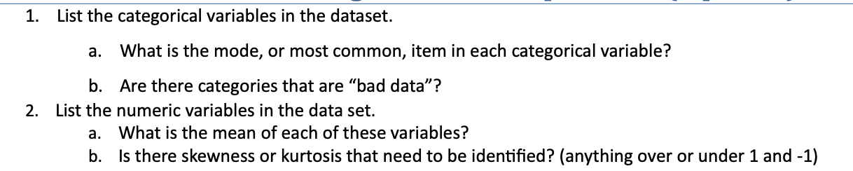 1 List The Categorical Variables In The Dataset Chegg Com