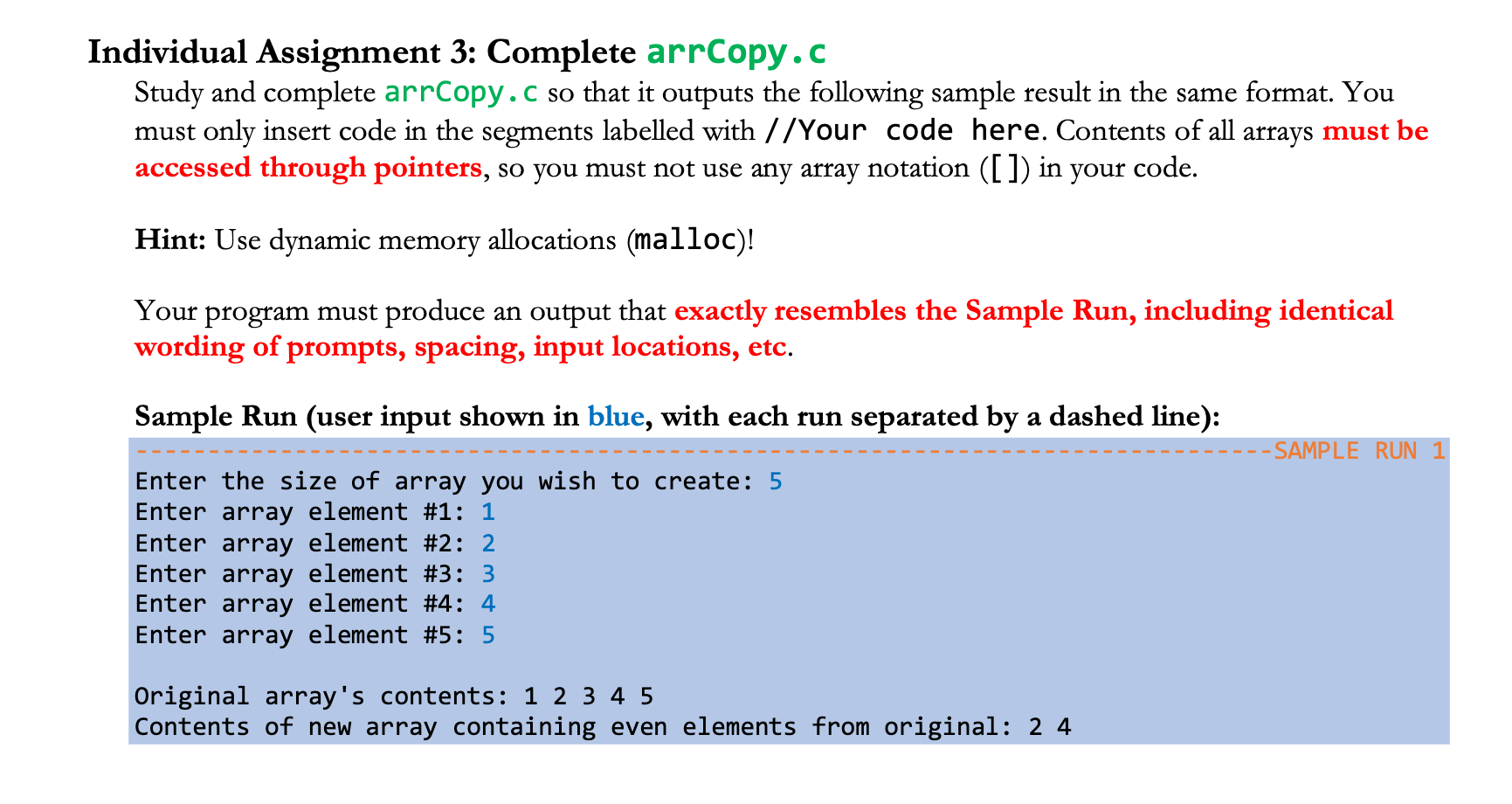 Solved ndividual Assignment 3 Complete arrCopy . c Study Chegg