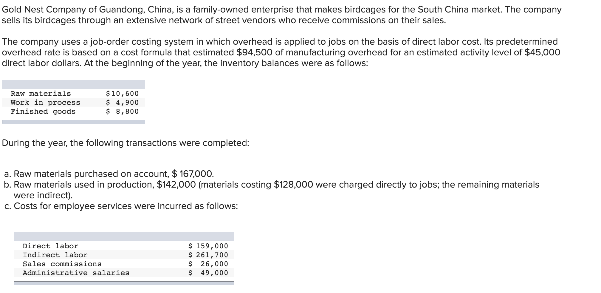 Solved Gold Nest Company of Guandong, China, is a