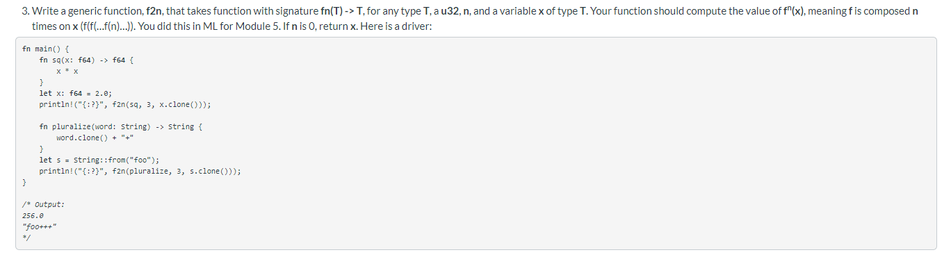 3. Write a generic function, f2n, that takes function | Chegg.com