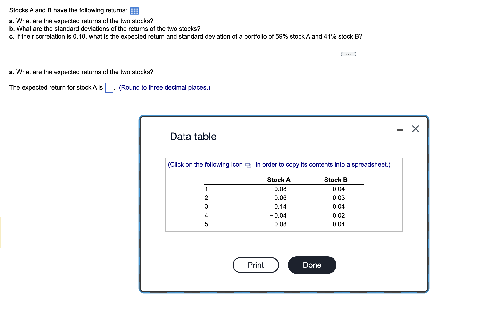 Solved Stocks A And B Have The Following Returns: A. What | Chegg.com