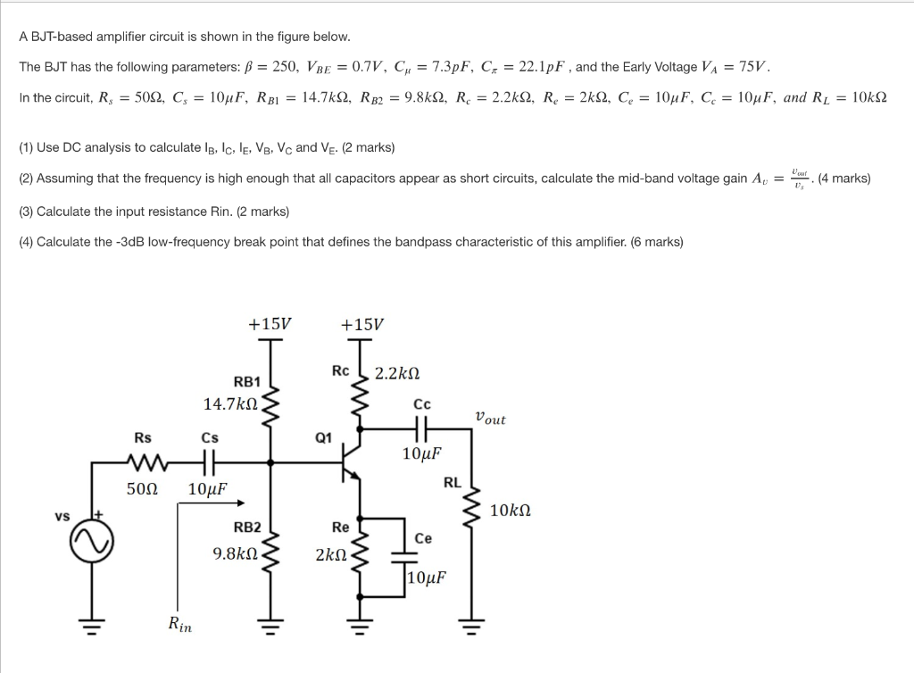 Solved A BJT-based amplifier circuit is shown in the figure | Chegg.com