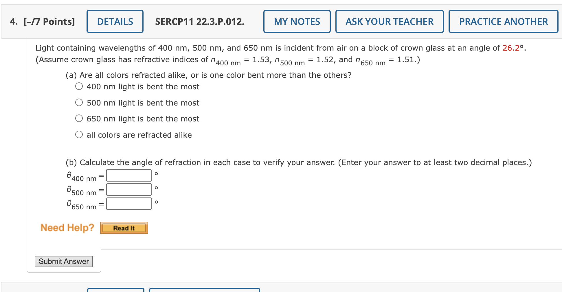 Solved ssume crown glass has refractive indices of n400