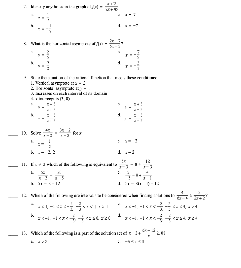 7 Identify Any Holes In The Graph Of F X X 7 7x Chegg Com