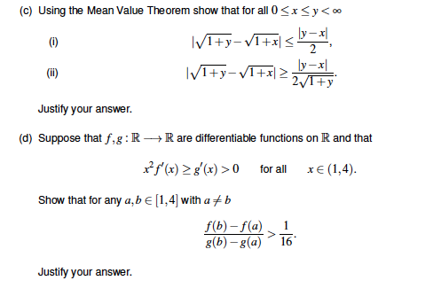 Solved (c) Using the Mean Value Theorem show that for all | Chegg.com