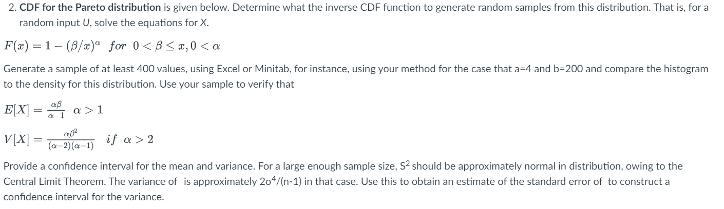 2. CDF for the Pareto distribution is given below. | Chegg.com