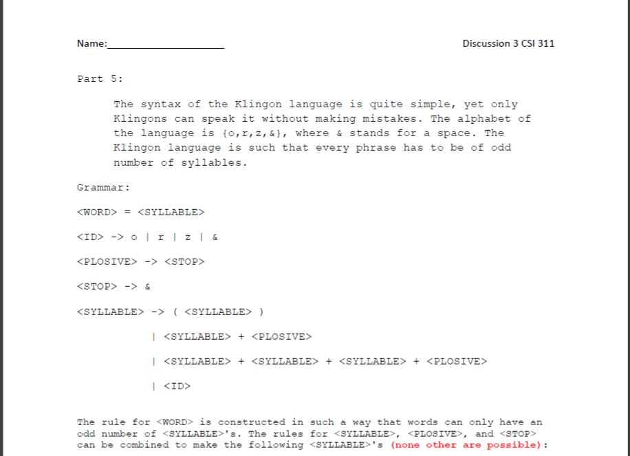Solved Name: Discussion 3 CSI 311 Answer each of the | Chegg.com