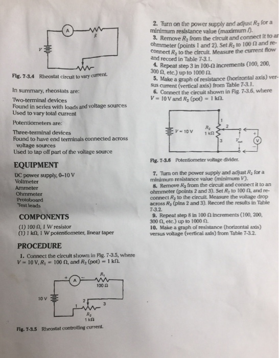 Solved EXPERIMEN T 7 3 CHAPTEFR POTENTIOMETERS AND RHEOSTATS