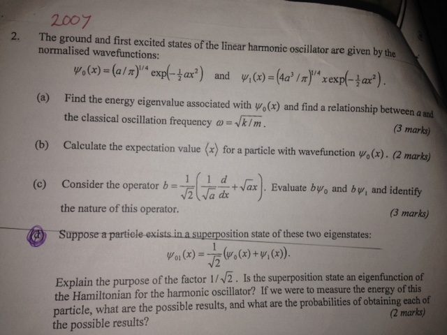 Solved 2007 The ground and first excited states of the | Chegg.com