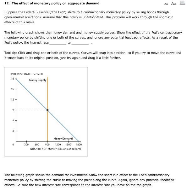 Solved 12 the effect of monetary policy on aggregate demand chegg