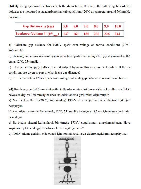 Q4) By using spherical electrodes with the diameter