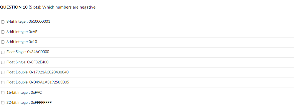 Solved QUESTION 10 (5 pts): Which numbers are negative 8-bit | Chegg.com