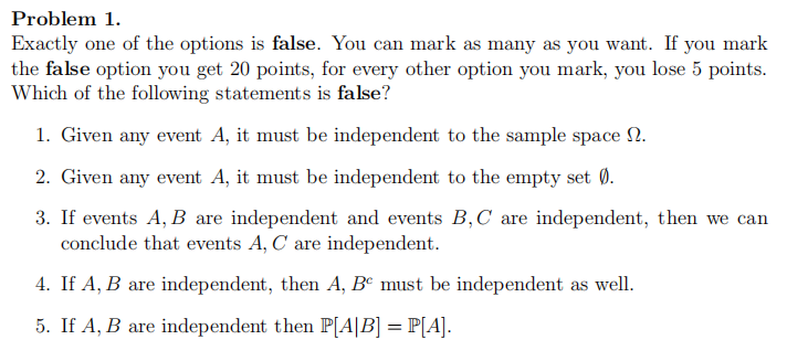 Solved Problem 1. Exactly one of the options is false. You | Chegg.com