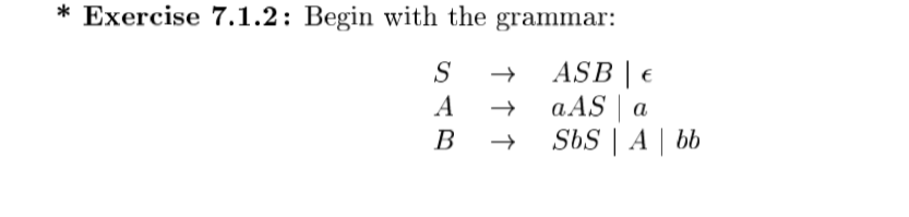 Solved * Exercise 7.1.2: Begin With The Grammar: S A B - → - | Chegg.com